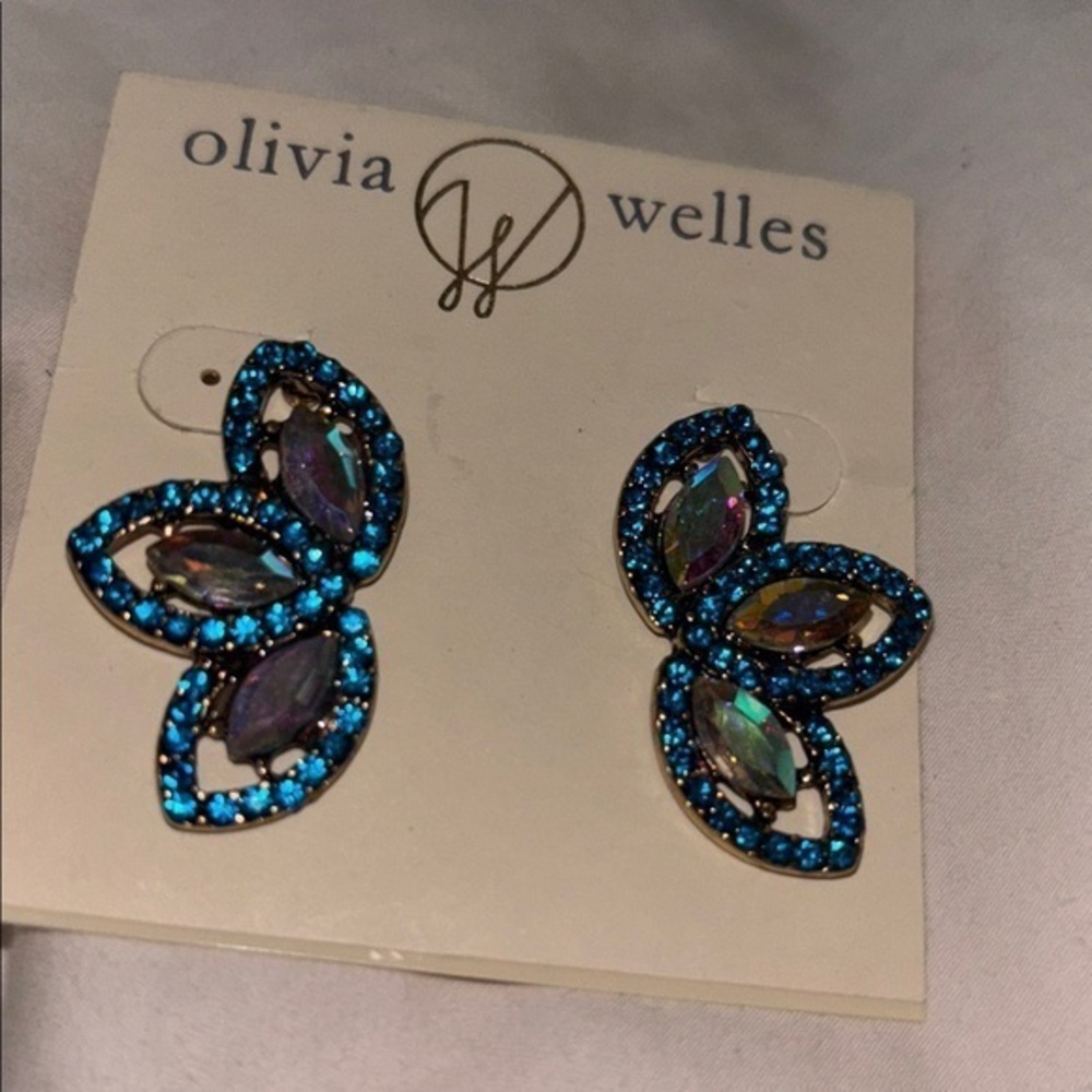 Olivia Welles Dana Crystal Iridescent and Aqua gold Earrings